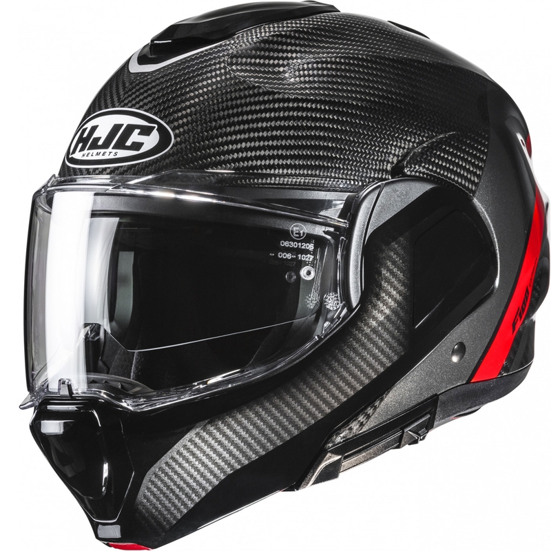 Moto čelada HJC F100 Carbon Stan MC1 zložljiva, črno-rdeča