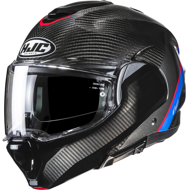 Preklopna motoristična čelada HJC F100 Carbon Stan MC21 črno-modro-rdeča
