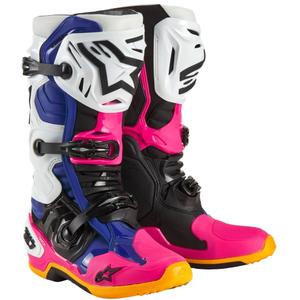 Motoristični škornji Alpinestars Tech 10 Limited Edition Coast White-Navy-Pink-Fluo Yellow-Orange-Black