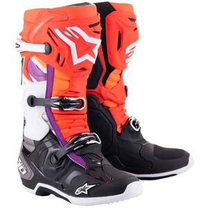 Motoristični škornji Alpinestars Tech 10 oranžno-rumeni-vijolično-beli-črni