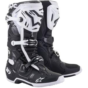 Črno-beli motoristični škornji Alpinestars Tech 10