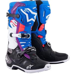 Motoristični škornji Alpinestars Tech 10 Supervented perforirani modro-vijolično-roza-belo-sivo-črno