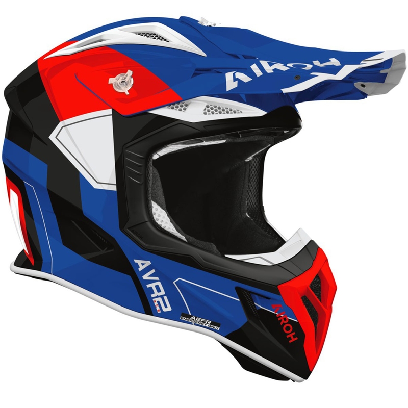 Motokros čelada Airoh Aviator ACE 2 Shield sijajna modro-rdeča