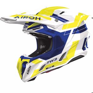 Motokros čelada Airoh Twist 3 Dynasty, sijajna modro-fluo rumena