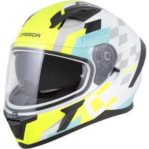 Cassida Orbit Track motoristična čelada z integriranim obrazom, bela-fluo rumena-turkizna-črna