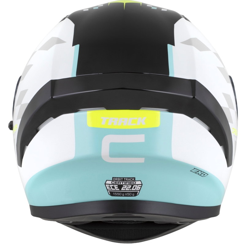 Cassida Orbit Track motoristična čelada z integriranim obrazom, bela-fluo rumena-turkizna-črna