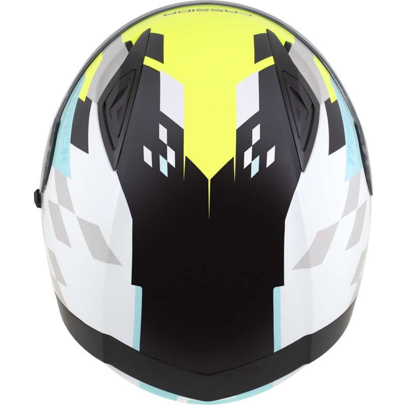Cassida Orbit Track motoristična čelada z integriranim obrazom, bela-fluo rumena-turkizna-črna
