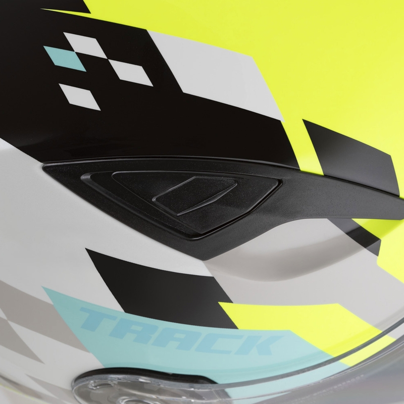 Cassida Orbit Track motoristična čelada z integriranim obrazom, bela-fluo rumena-turkizna-črna