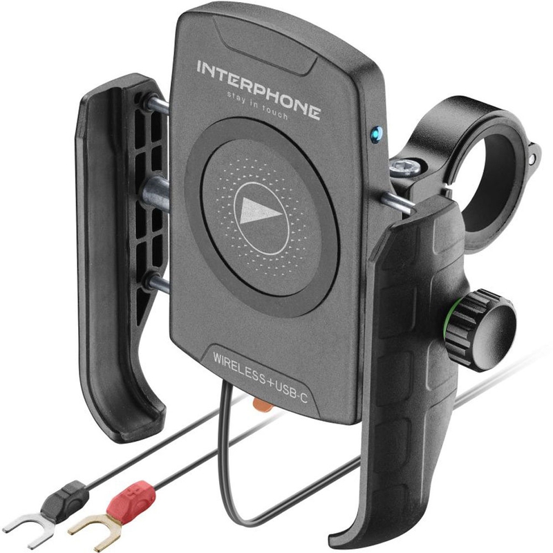 Držalo za telefon Interphone Crab z brezžičnim polnjenjem in USB-C črne barve