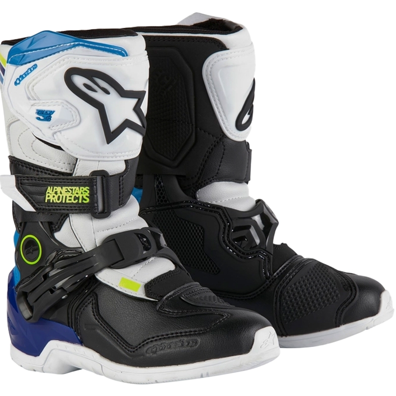 Otroški moto škornji Alpinestars Tech 3S belo-črno-modri