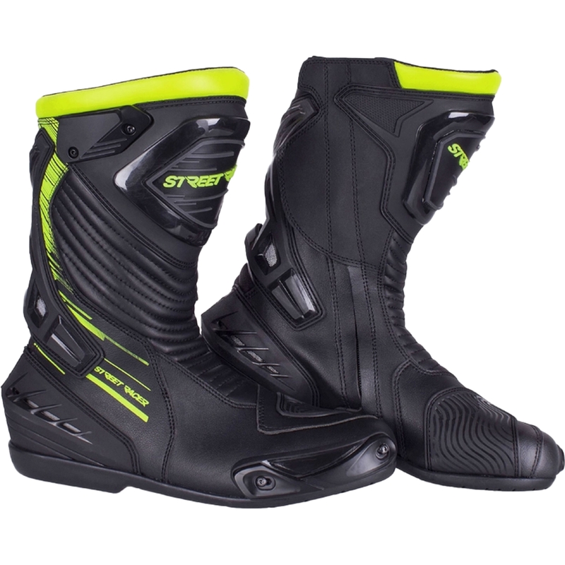Street Racer Grid Black-Fluo Yellow Motoristični škornji