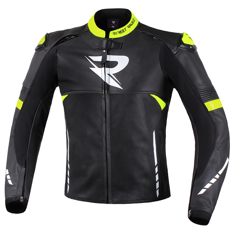 Street Racer Bexter črno-bela-fluo rumena motoristična jakna razprodaja