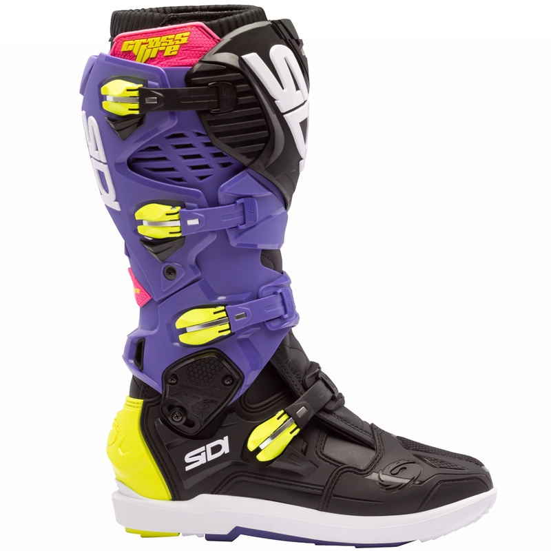Motoristični škornji SiDi Crossfire 3 SRS vijolično-črno-fluo rumeni