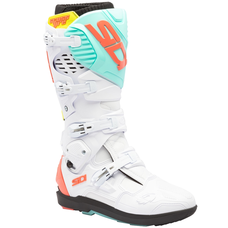 Motoristični škornji SiDi Crossfire 3 SRS bela-fluo mint-fluo koralna