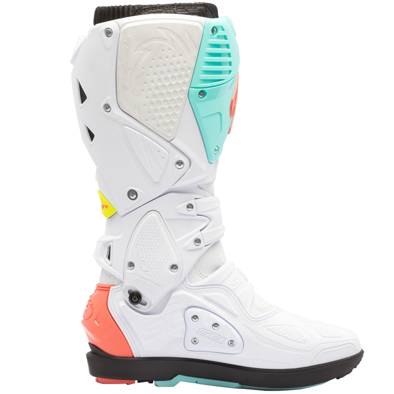 Motoristični škornji SiDi Crossfire 3 SRS bela-fluo mint-fluo koralna