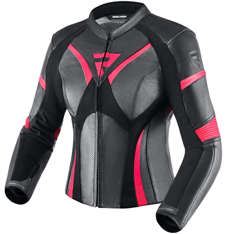 Ženska motoristična jakna Rebelhorn Rebel črno-fluo roza