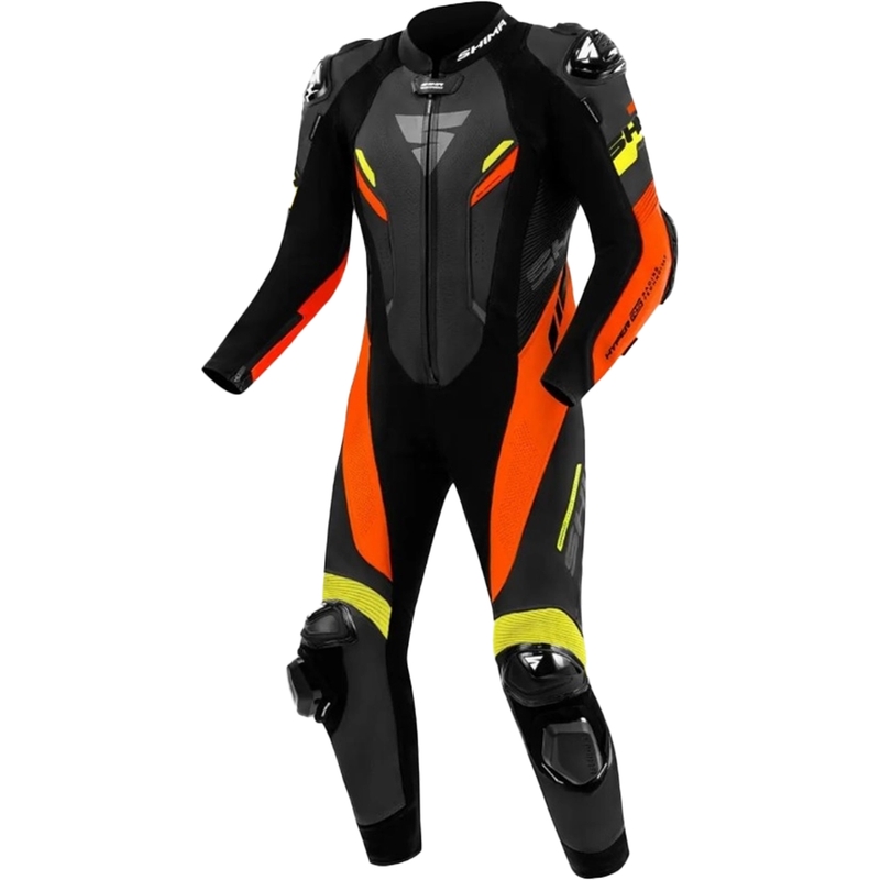 Shima Hyper-RS usnjena motoristična obleka črno-fluo oranžno-rumena