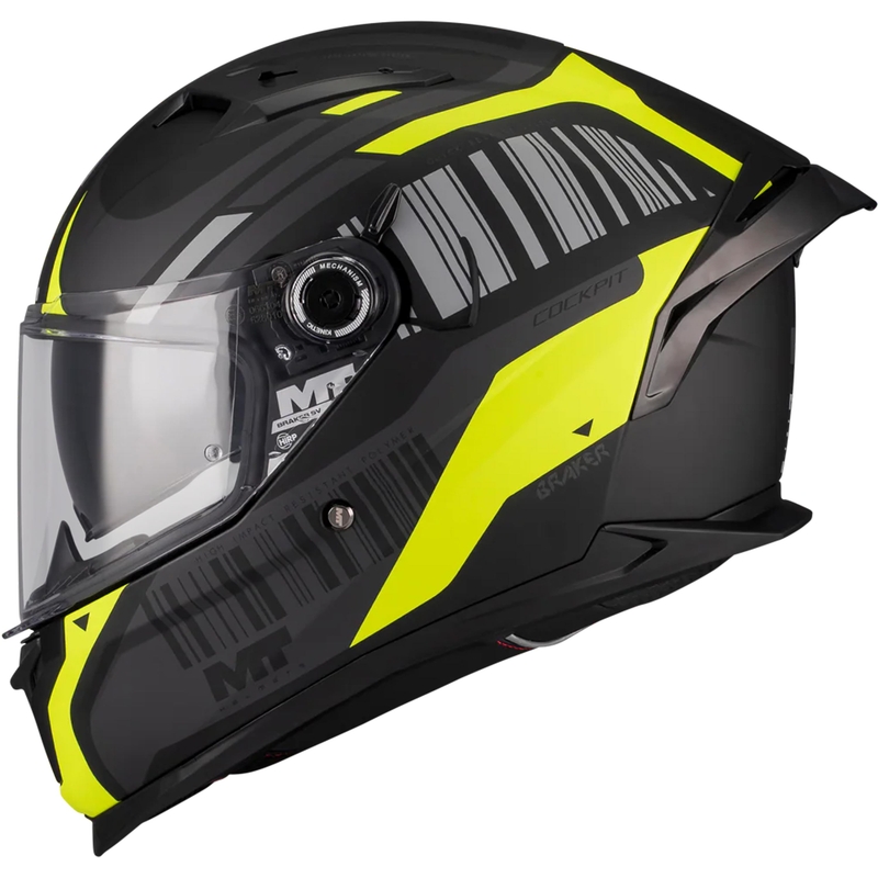 Celoobrazna motoristična čelada MT Braker SV Cockpit B13 mat črno-sivo-fluo rumena
