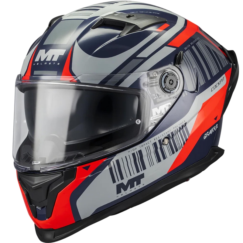Celoobrazna motoristična čelada MT Braker SV Cockpit B5 modro-sivo-rdeča