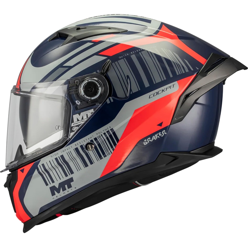 Celoobrazna motoristična čelada MT Braker SV Cockpit B5 modro-sivo-rdeča