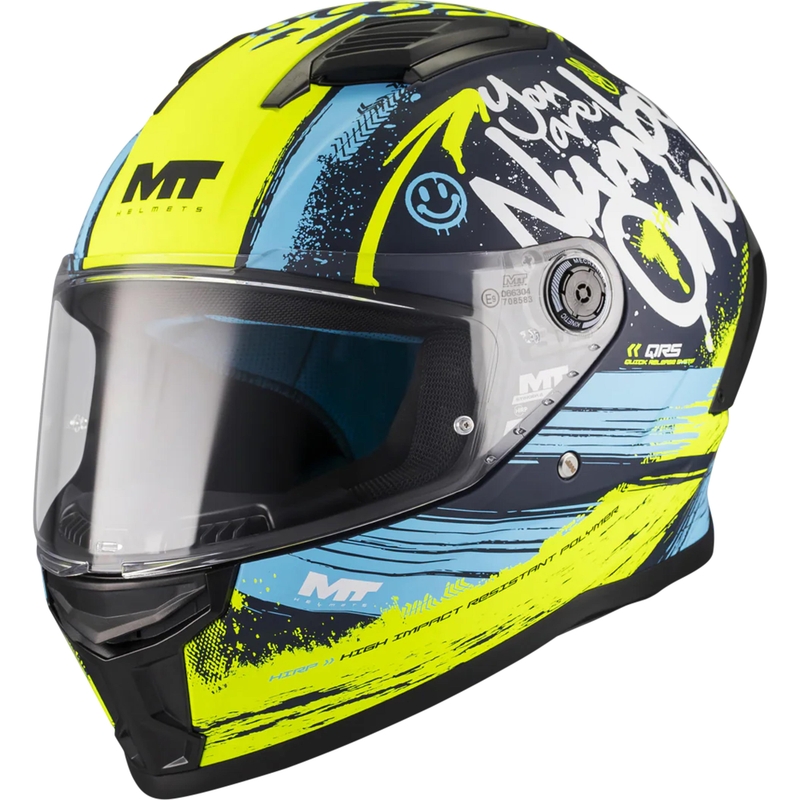 Celoobrazna motoristična čelada MT Stinger 2 Rocket C3 modro-fluo rumena
