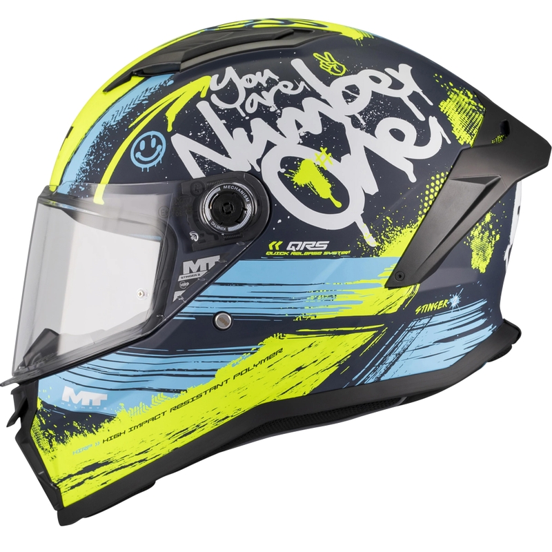 Celoobrazna motoristična čelada MT Stinger 2 Rocket C3 modro-fluo rumena