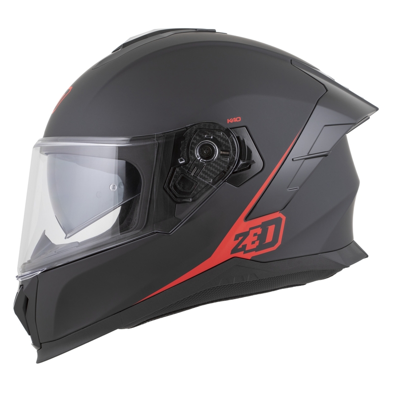 Motoristična čelada ZED K40 z integriranim obrazom, mat črno-rdeča