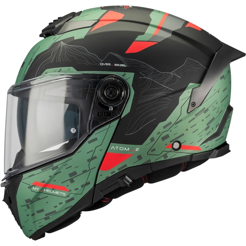 Motoristična čelada MT Atom 2 SV Highlands C6 mat zeleno-črno-rdeča