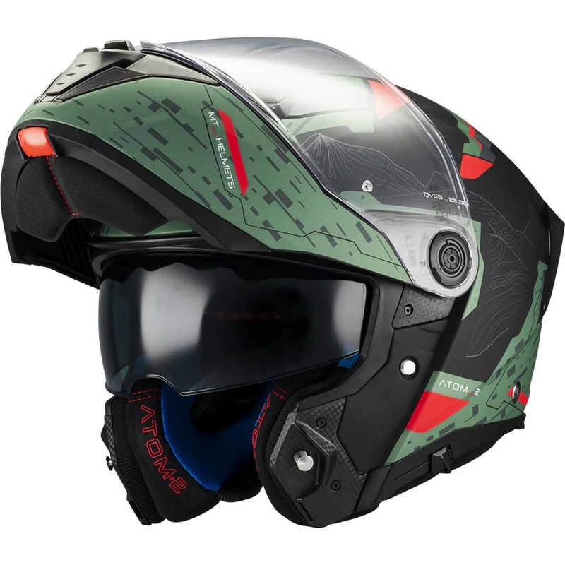 Motoristična čelada MT Atom 2 SV Highlands C6 mat zeleno-črno-rdeča