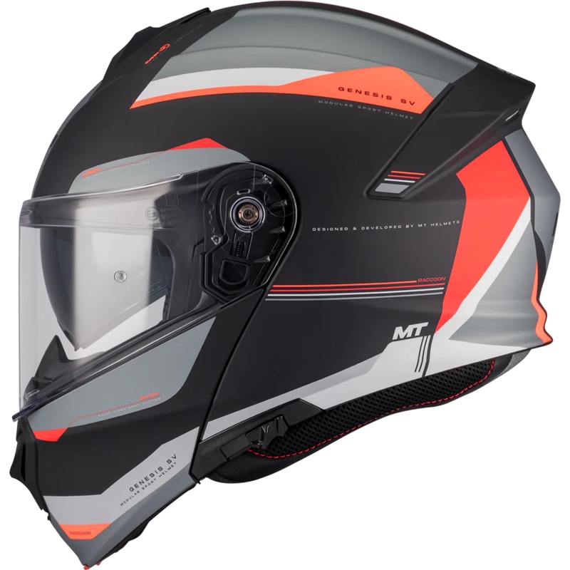 Preklopna motoristična čelada MT Genesis SV Raccoon B5 črno-rdeča