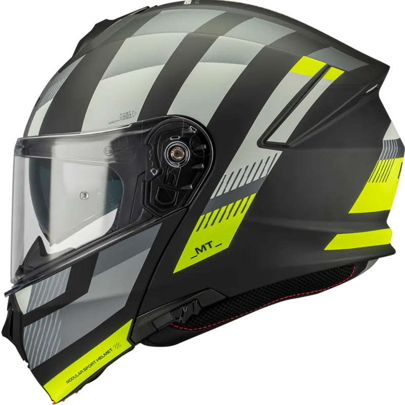 Motoristična čelada MT Genesis SV Stroke B13 zložljiva, mat črno-siva-fluo rumena