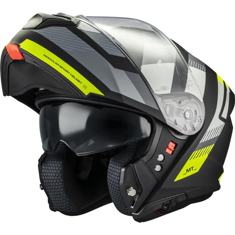 Motoristična čelada MT Genesis SV Stroke B13 zložljiva, mat črno-siva-fluo rumena