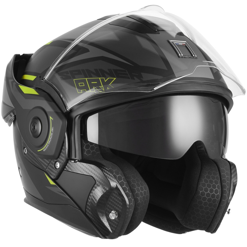 NOX PREMIUM Spinner Ark preklopna motoristična čelada mat črno-fluo rumena