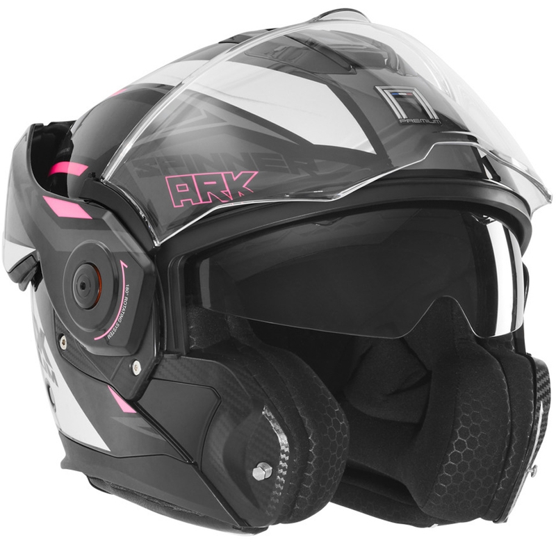 Motoristična čelada NOX PREMIUM Spinner črno-belo-roza