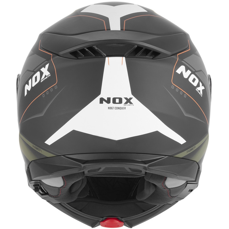 Preklopna motoristična čelada NOX N967 Conquer mat črno-kaki-oranžna