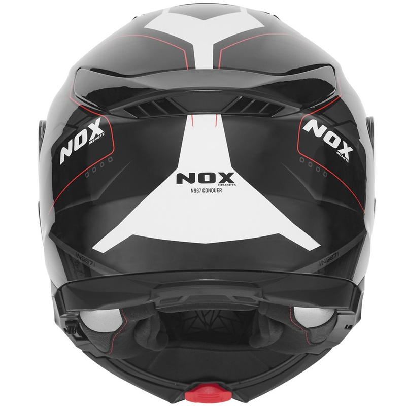Preklopna motoristična čelada NOX N967 Conquer mat črno-belo-rdeča