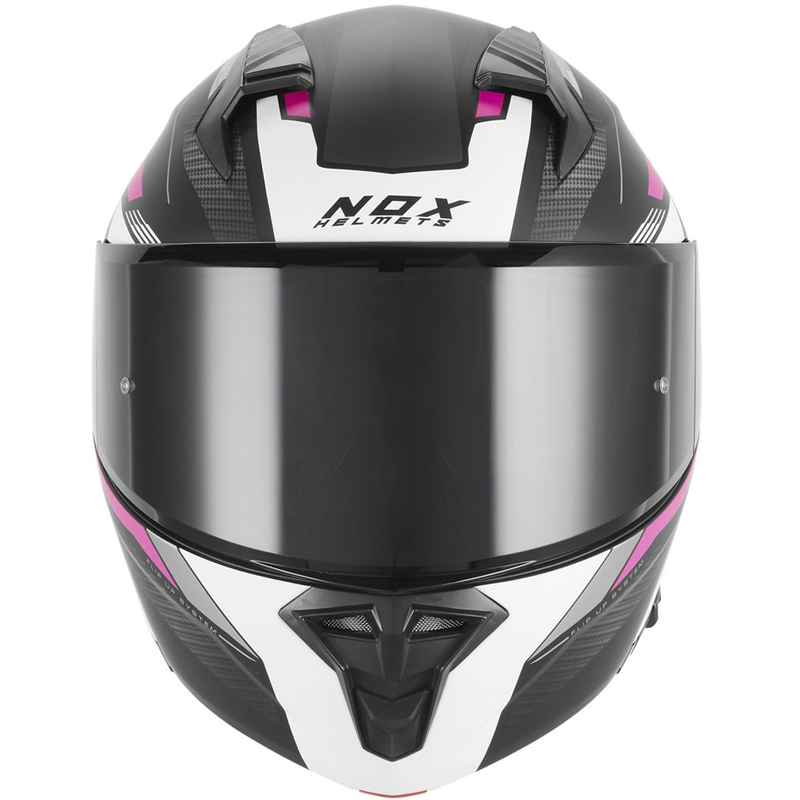 Preklopna motoristična čelada NOX N968 Shift mat črno-belo-roza