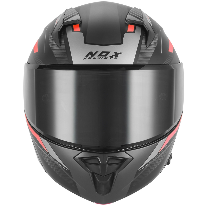 Preklopna motoristična čelada NOX N968 Shift mat črno-rdeča