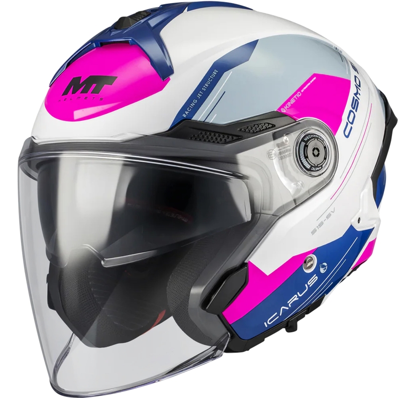 Odprta motoristična čelada MT Cosmo SV Icarus A8 belo-modro-roza
