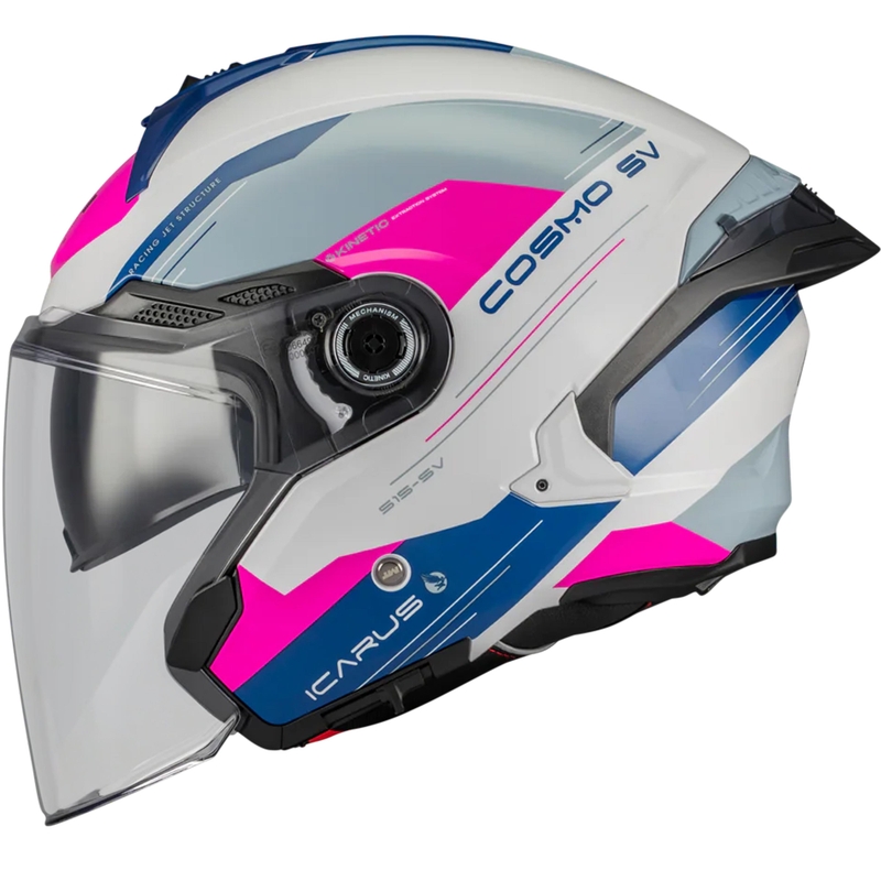 Odprta motoristična čelada MT Cosmo SV Icarus A8 belo-modro-roza