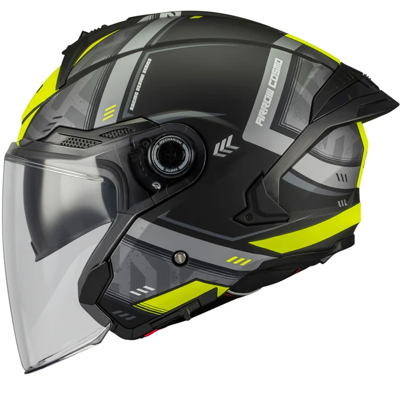 Odprta motoristična čelada MT Cosmo SV Arrow B3 mat črno-sivo-fluo rumena