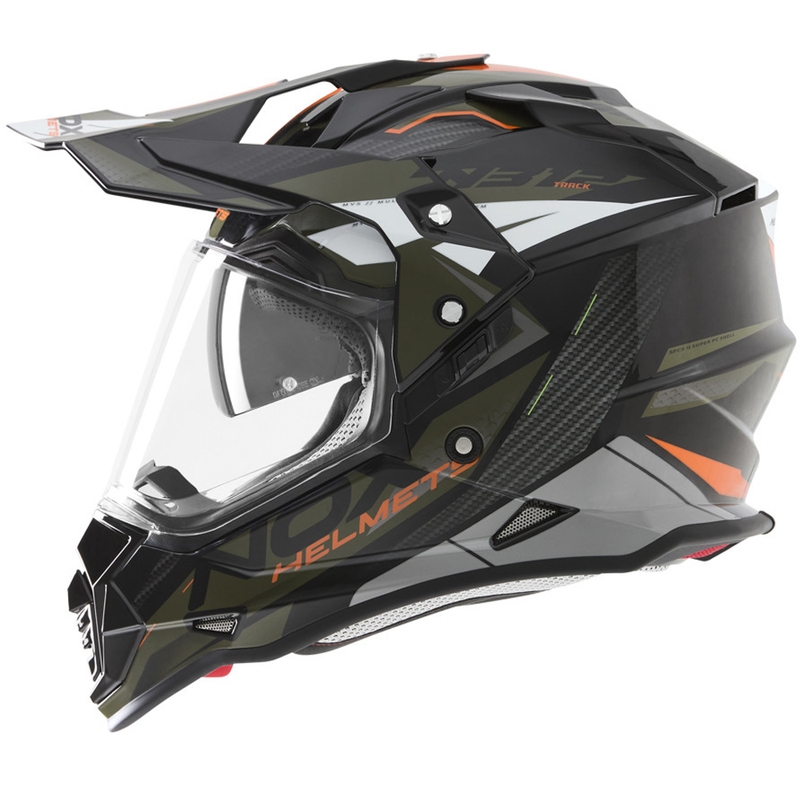 Enduro motoristična čelada NOX N312 Track kaki-oranžna