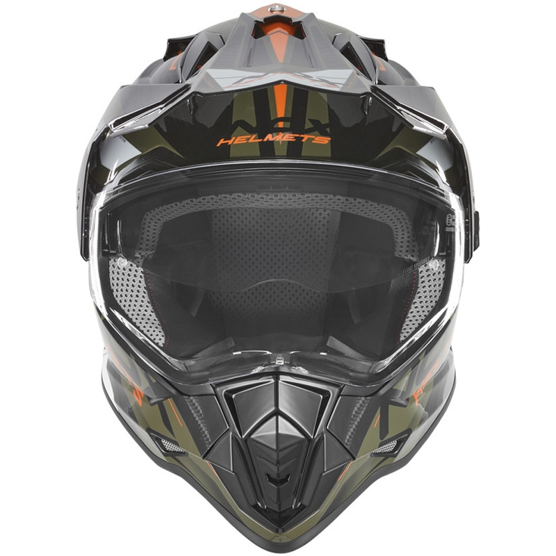 Enduro motoristična čelada NOX N312 Track kaki-oranžna