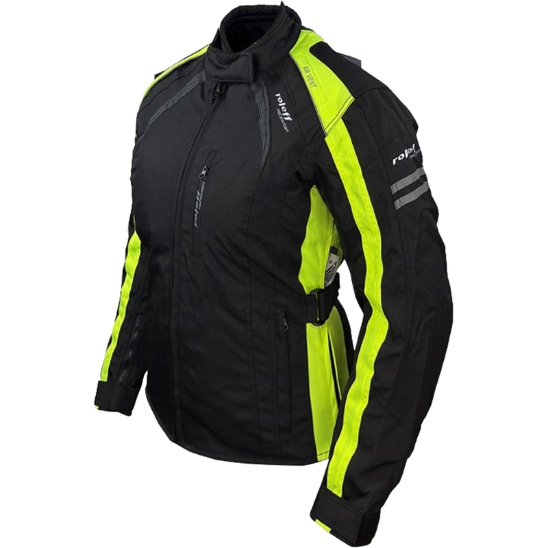 Ženska motoristična jakna Roleff Venedig črno-fluo rumena