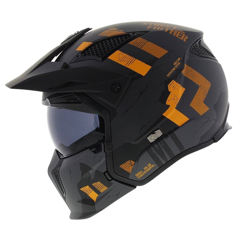 Odprta čelada z masko MT Streetfighter SV S Skull A12 sivo-oranžna z iridijevim vizirjem - II. kakovost