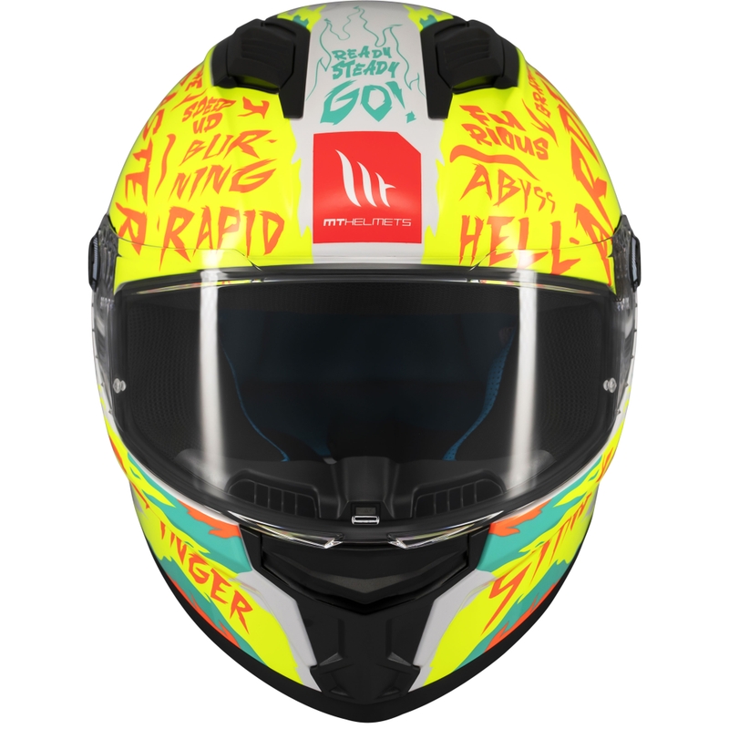 Celoobrazna motoristična čelada MT Stinger 2 Ardent belo-rumena - II. kakovost