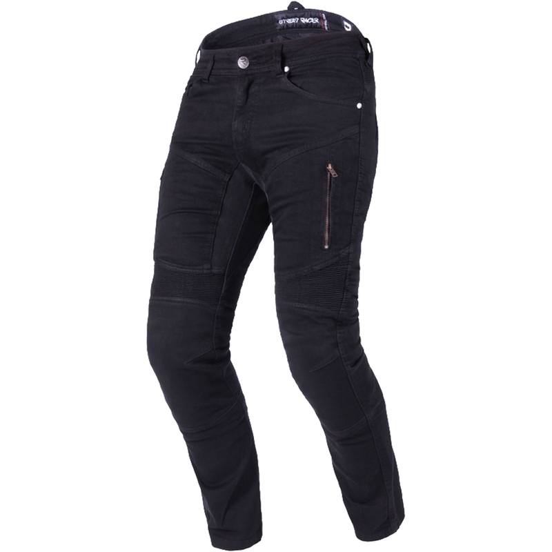 Skrajšane motoristične kavbojke Street Racer Stretch II CE črne barve