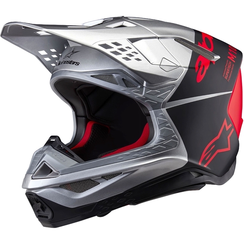 Motokros čelada Alpinestars Supertech S-M10 Flood mat srebrno-črno-oranžna fluo