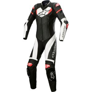 Alpinestars STELLA GP PLUS 2 ženska enodelna usnjena motoristična obleka črno-bela-fluo rdeča