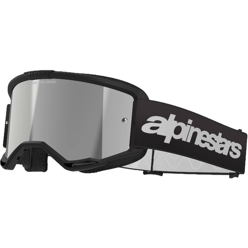 Motokros očala Alpinestars Vision 3 Wordmark, črna z zrcalnim srebrnim pleksi steklom